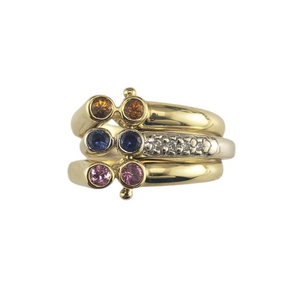 18K Gold Sapphire and Diamond 3 Band Stacking Ring Set Size 7 #19494 - Picture 1 of 10